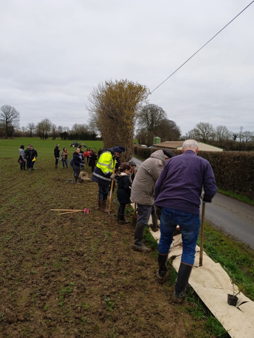 Illustration d'un chantier participatif de plantation de haies dans le cadre du dispositif Plan de paysages