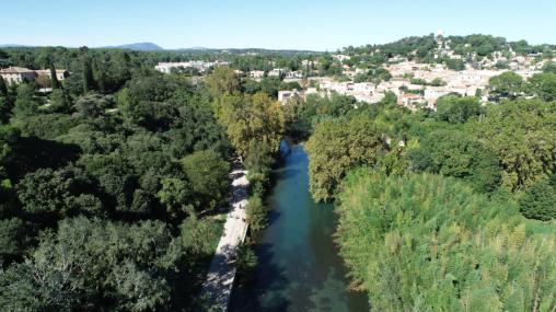 Illustration vue en hauteur des berges du Lez, Parc Méric 
